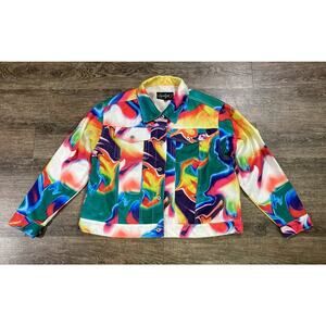 Spoon Jeans Paint Swirl Print Denim Jacket Womens Size 3XL Psychedelic New